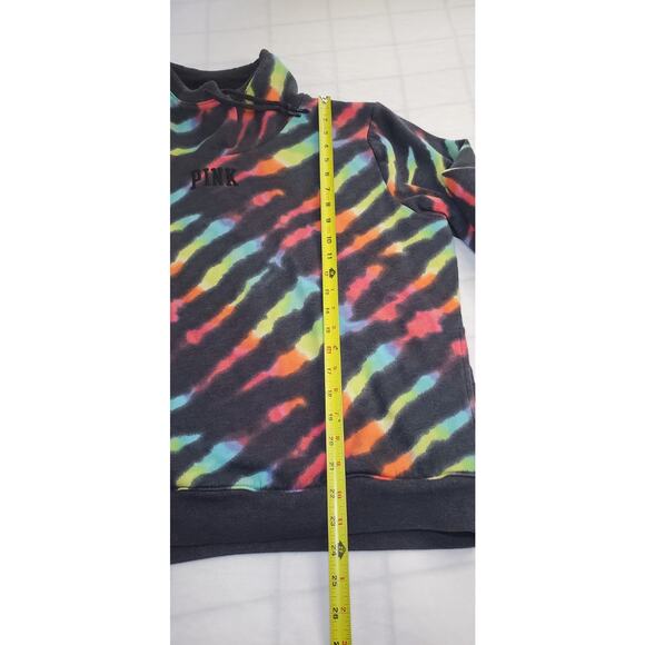 Victorias Secret Sz M PINK Sweatshirt Womens Rainbow Dye Cowl Neck Sherpa Ca13 - Picture 3 of 8